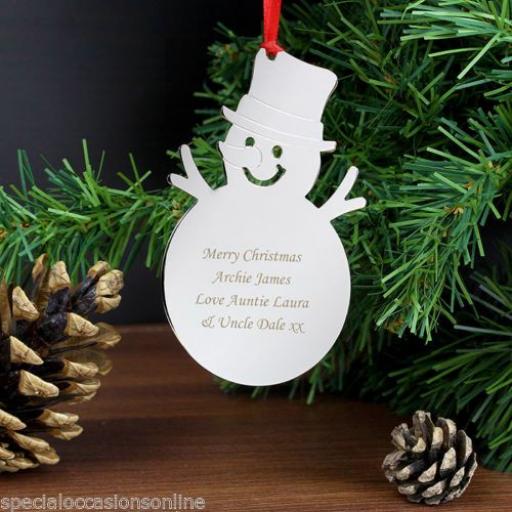 Personalised Silver Metal Snowman Christmas Tree Decoration