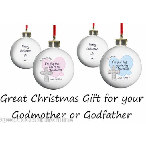 Personalised Godfather / Godmother Christening Cross Christmas Bauble Gift