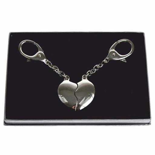 Personalised Twin Heart Key Fobs -Silver Gift Box