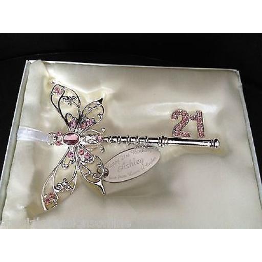 Personalised 21st Birthday Pink Butterfly Key Keepsake Gift