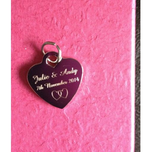Personalised Silver Plated Heart Charm Tag 1.9 cm - SAME WORDING