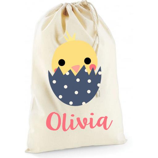 Personalised Easter Chick Bunny Cotton Drawstring bag