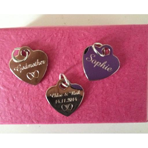 Personalised Silver Plated Heart Charm Tag 1.9 cm - INDIVIDUAL WORDING