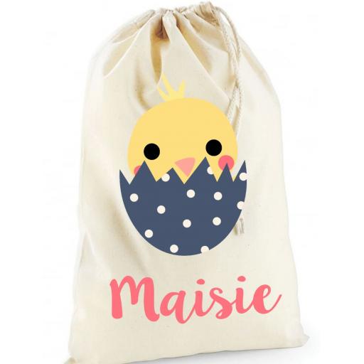 Personalised Easter Chick Bunny Cotton Drawstring bag