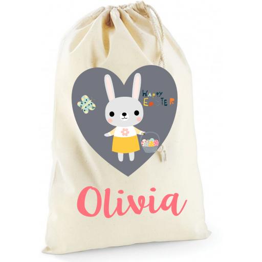 Personalised Easter Bunny Rabbit Cotton Drawstring Treat Bag