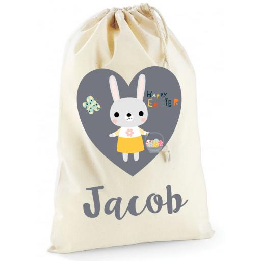 Personalised Easter Bunny Rabbit Cotton Drawstring Treat Bag