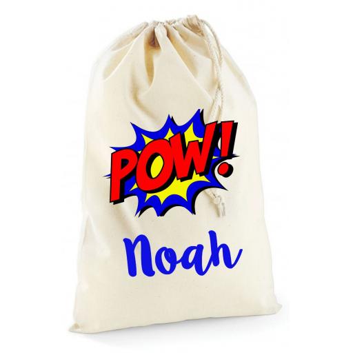 Personalised Boys Pow Superhero Cotton Drawstring Bag