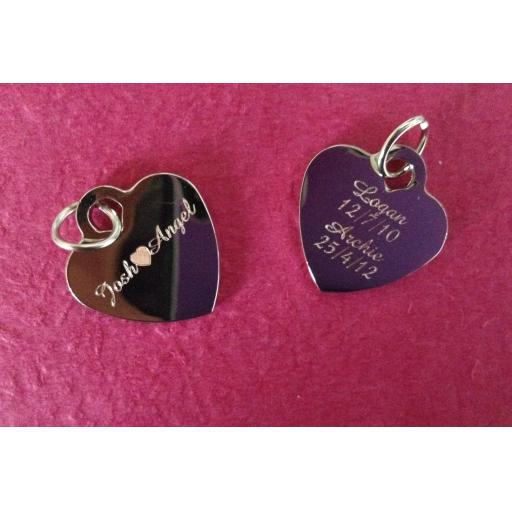 Personalised Silver Plated Heart Charm Tag 1.9 cm