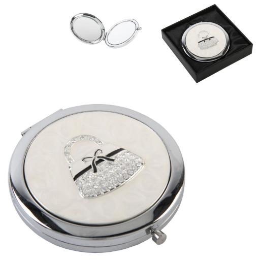 Personalised Silver Plated Crystal Compact Mirror